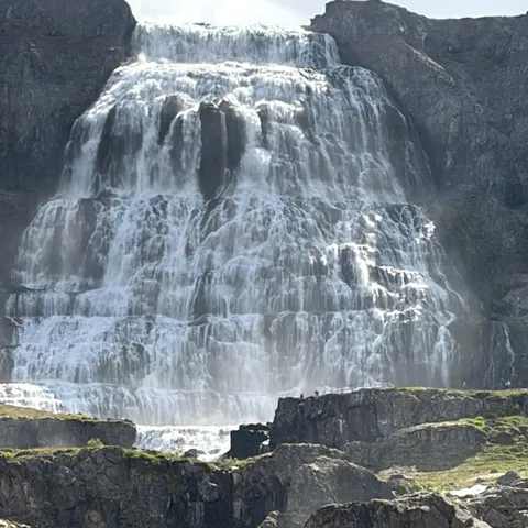 The Dynjandi waterfall spreading down the cliff